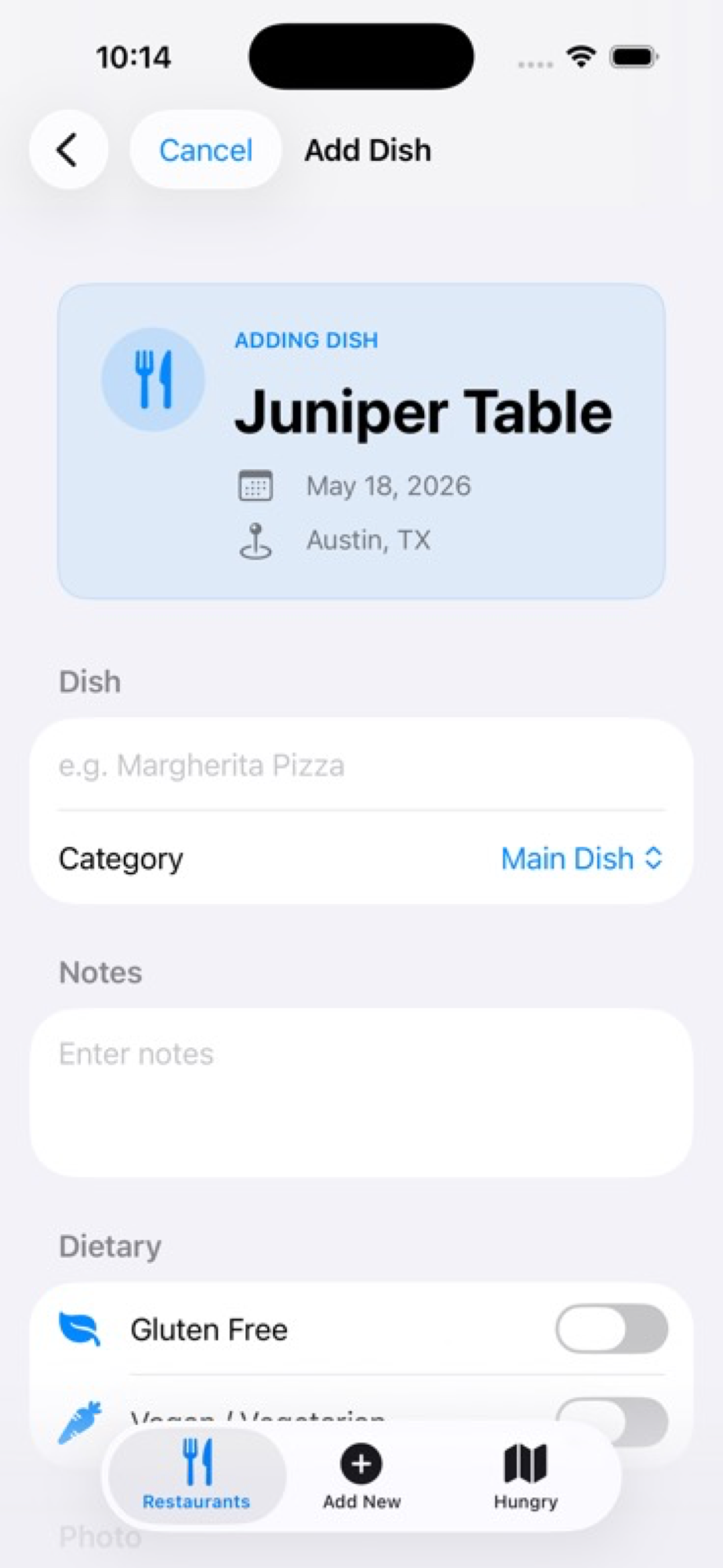 Add a dish